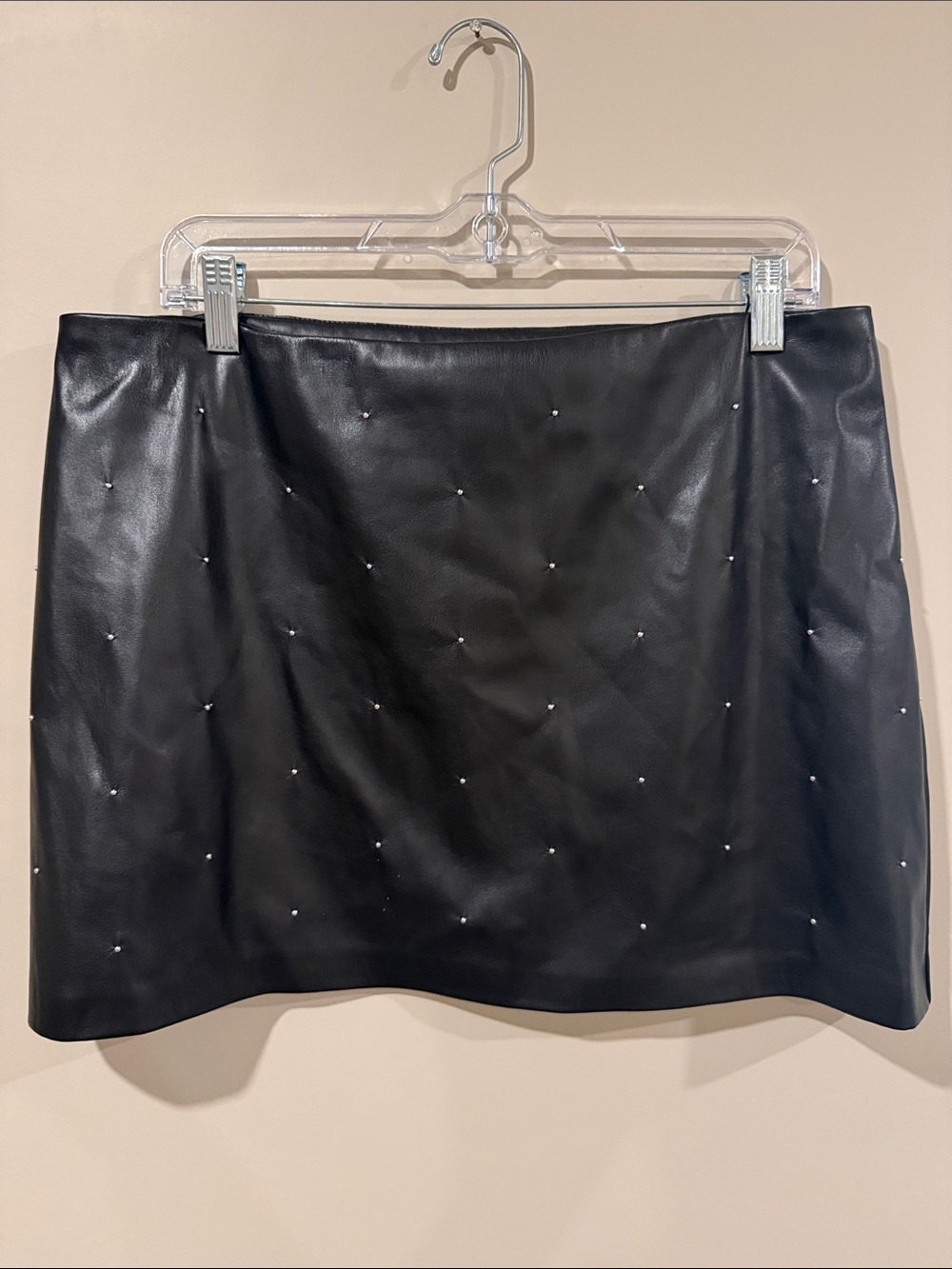 House of Harlow 1960 Black Faux Leather Mini Skirt with Stud Accents